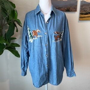 Marsh Landing Blue Denim Shirt with Nature Embroidery